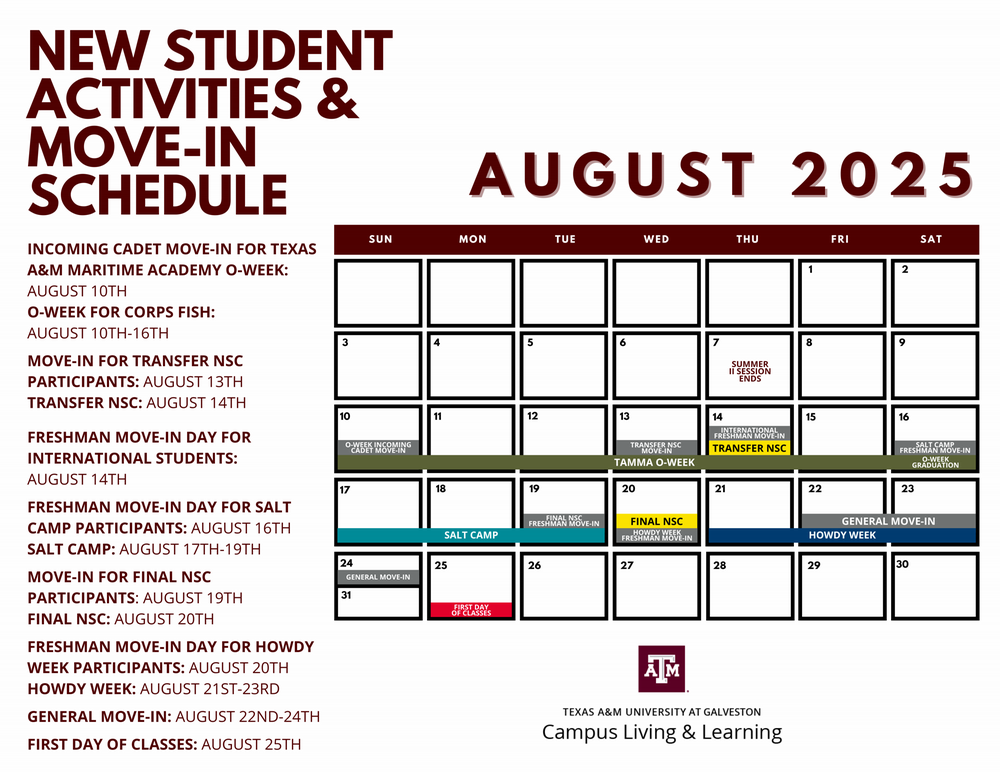 Fall 2024 Move-In Calendar