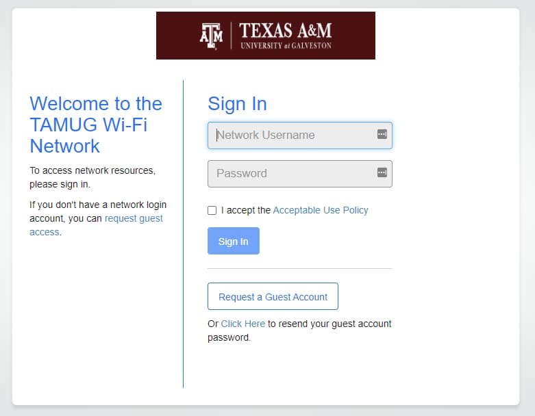 TAMUG WiFi log in