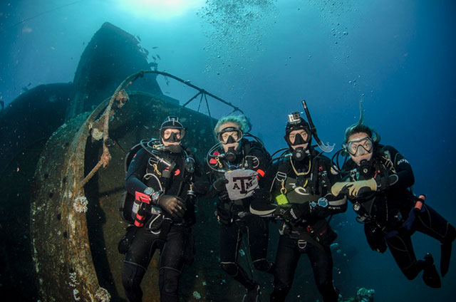 TAMUG scientific divers explore the wreck of the USTS Clipper during a Texas Parks and Wildlife Department Artificial Reef Program monitoring trip.