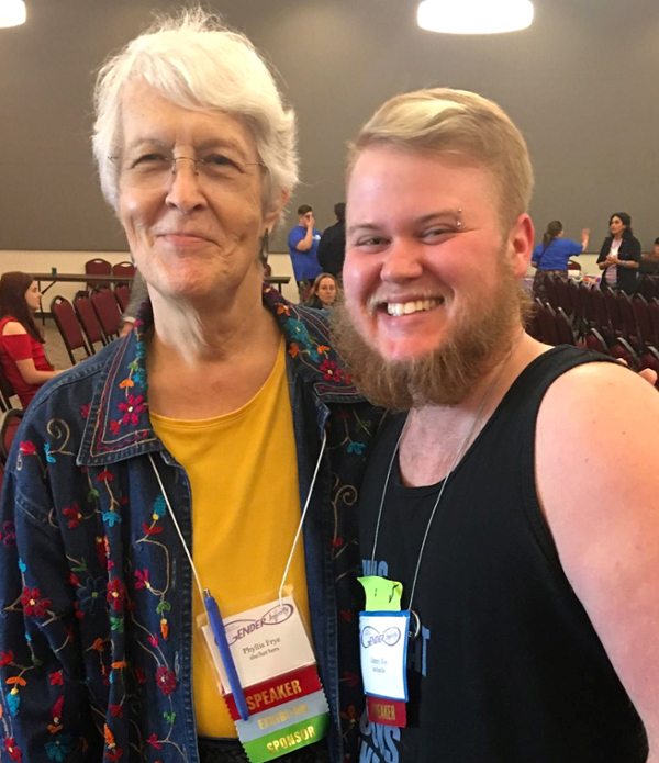 Texas A&M University at Galveston’s Assistant Director for Student Diversity Initiatives Danny Roe '13 (L) poses next to Judge Phyllis Frye at a conference. Roe recently won the 2021 Phyllis R. Frye Advocacy Award. 