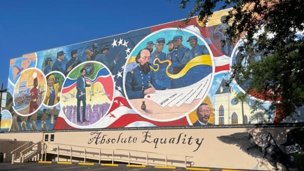 The Absolute Equality mural is located on Strand St. in downtown Galveston. 