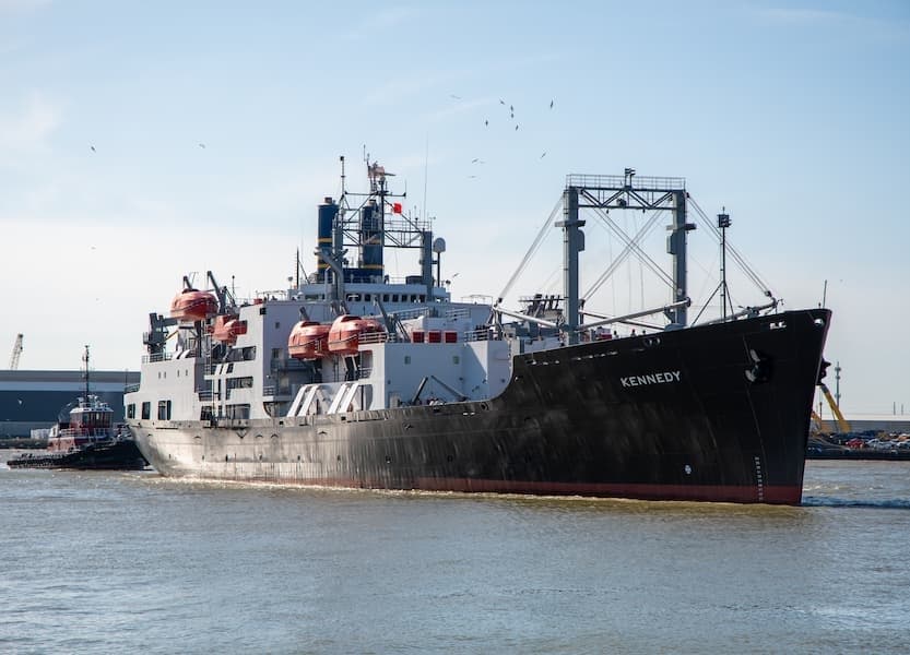 TS Kennedy arrives at the Galveston Campus dock