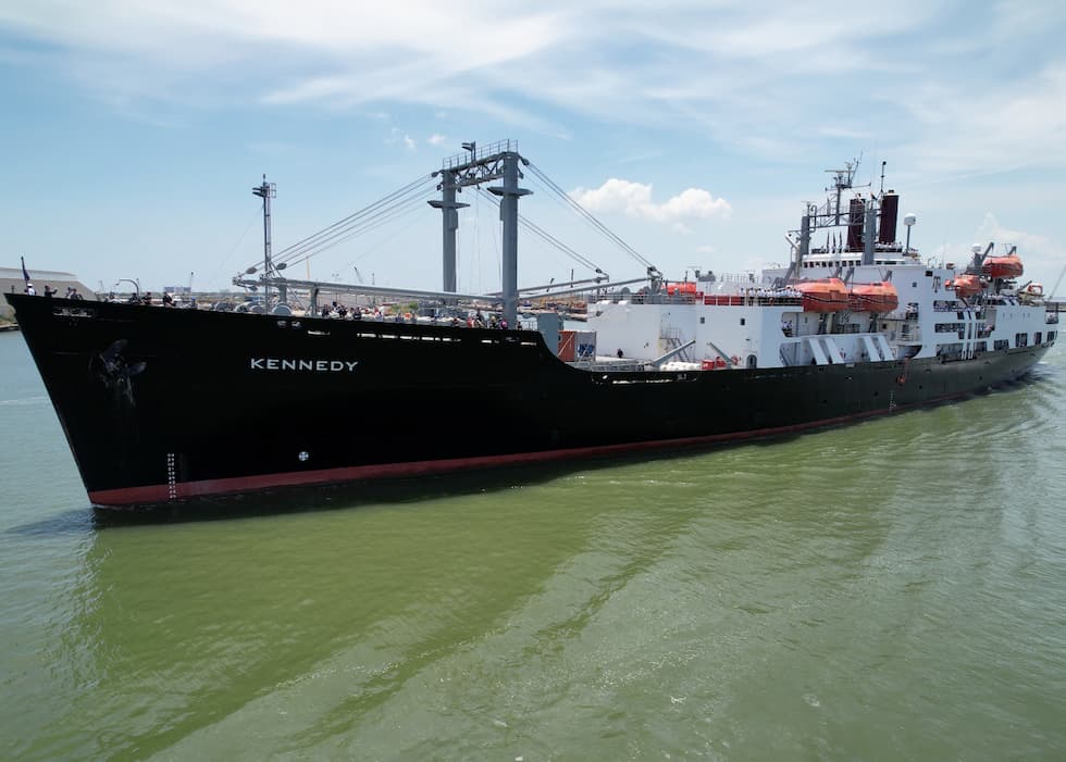 The TS Kennedy in the Galveston Ship Channel
