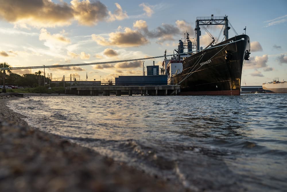 TS Kennedy sits in the Texas Clipper Pier dock at Texas A&M University at Galveston. Texas A&M University at Galveston in Galveston, Texas, on July 29, 2022. (Laura McKenzie/Texas A&M University Division of Marketing & Communications)