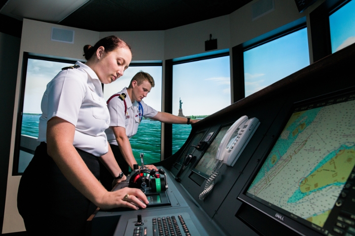 Texas A&M Maritime Academy Cadets train in the full-bridge simulator on the Galveston Campus. With the opportunities provided by the new cadetship program they'll get valuable maritime experience aboard Liquified Natural Gas Carriers (LNGCs). 