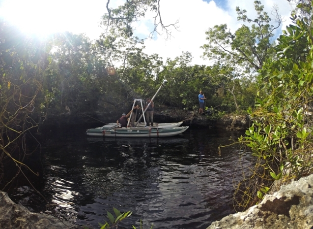 The sinkhole on Great Abaco Island in The Bahamas where Texas A&M-Galveston students and faculty Dr. Pete van Hengstum discovered a bone belonging to a member of the Lucayan people, an indigenous group who inhabited the island hundreds of years prior. 