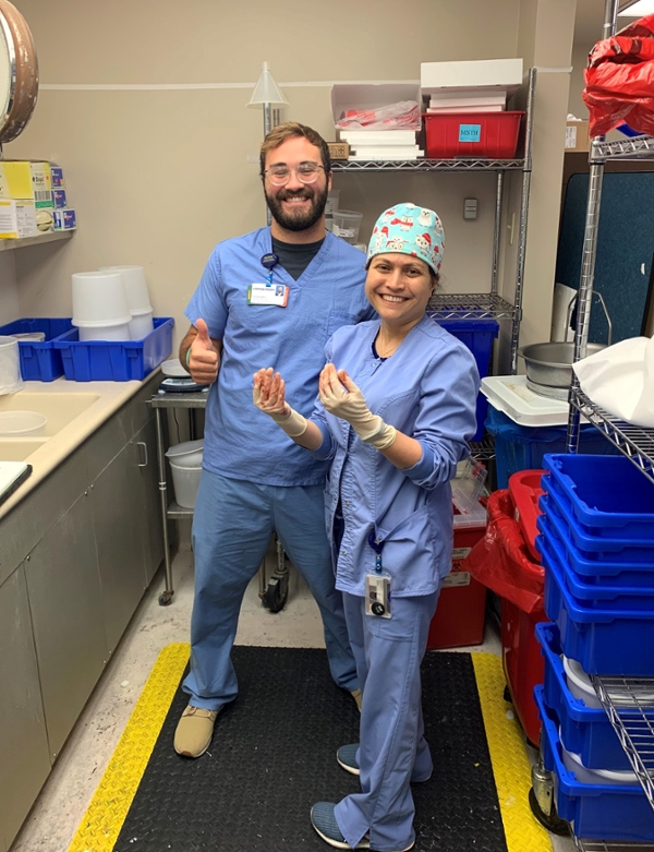 Chris Prevost '21 (left) is the first TAMUG and UTMB Oceans & One Health - Clinical Lab Sciences program student. He will be graduating from the TAMUG undergraduate portion of the program Saturday and continuing on at UTMB full-time for the completion of the master's degree portion of the program. 