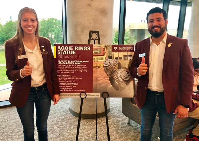 Former Maroon Delegates Vice President Deidra Dittmar '19 and former President Andres Barboza '18 have partnered with campus officials to bring an Aggie ring statue to Texas A&M University at Galveston. 