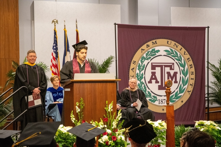 Anthony Feghali '22 presents his speech to the graduates of the December Commencement Ceremony for Texas A&M University at Galveston.