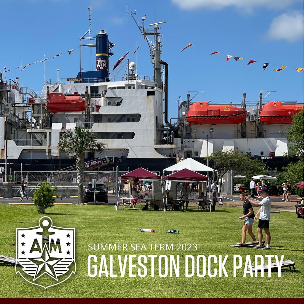 Attendees of the 2022 Galveston Campus dock party enjoy ship tours, games and more as they learn about maritime education and training. 