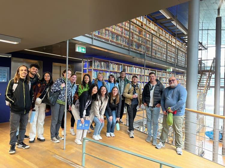 Students in a library in the Netherlands.